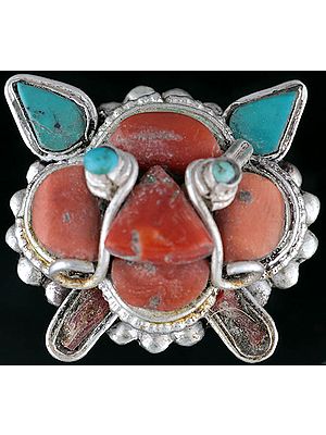 Mahakala Coral and Turquoise Ring