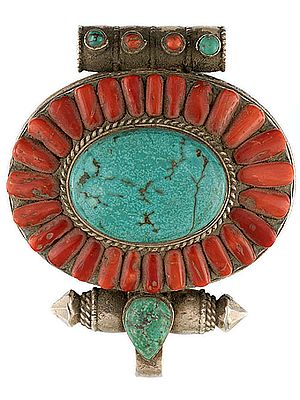Coral and Turquoise Gau Box Pendant