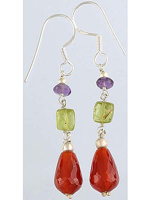 Faceted Carnelian Drop Earrings with Amethyst and Peridot