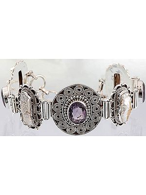 Faceted Amethyst Bracelet with Rugged Pearl