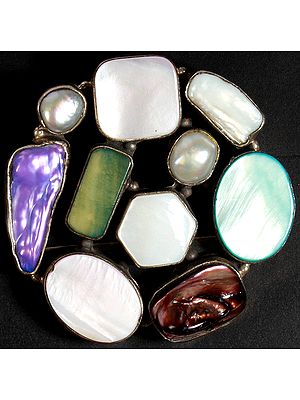 Multi-color Gemstone Belt Buckle (Pearl, MOP and Larimar)