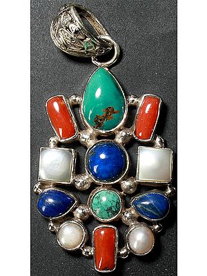Gemstone Pendant (Coral, Turquoise, Pearl and Lapis Lazuli)