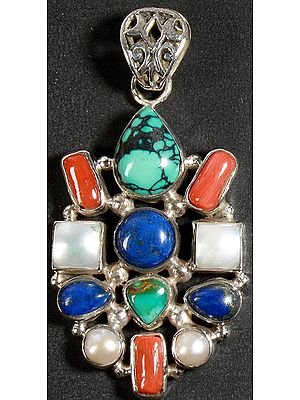 Gemstone Pendant (Coral, Turquoise, Lapis Lazuli and Pearl)