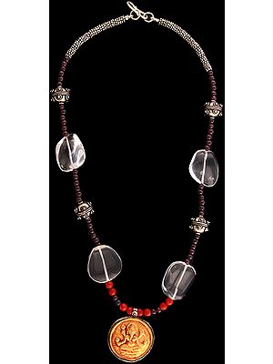 Lord Ganesha Necklace with Crystal and Garnet