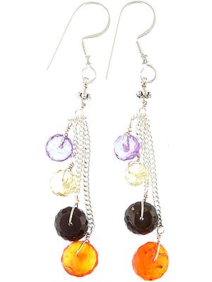 Faceted Carnelian, Black Onyx, Lemon Topaz and Amethyst Earrings