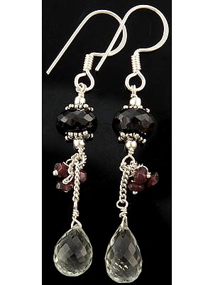 Faceted Green and Black Onyx Earrings with Garnet