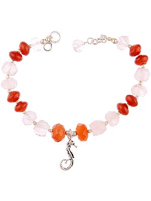 Faceted Carnelian and Rose Quartz Bracelet with Sea Charm