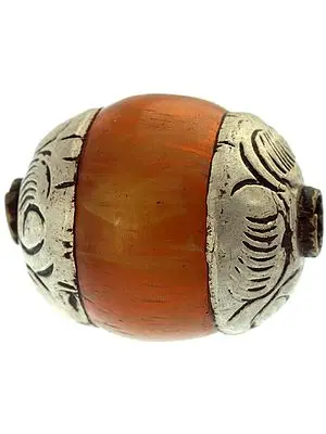 Amber Dust Drum with Silver Caps (Price per Pair)