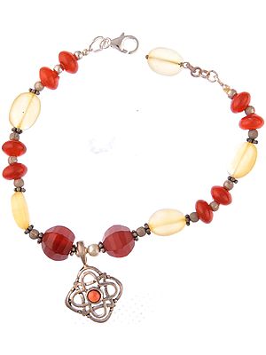 Carnelian and Yellow Chalcedony Bracelet with Charm