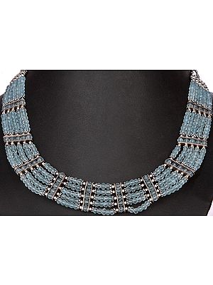Faceted Aquamarine Five-strands Necklace