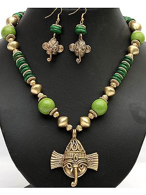Lord Ganesha Beaded Tribal Necklace with Earrings Set