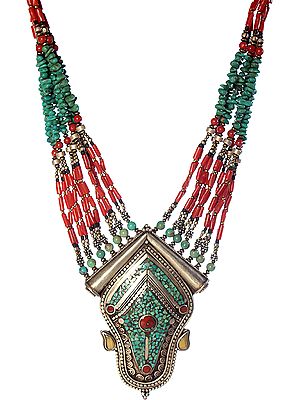 Turquoise and Coral Beads Necklace