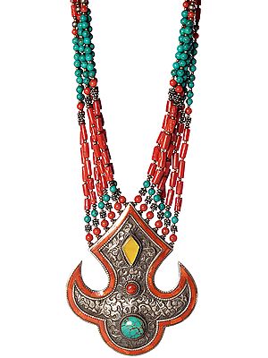 Museum-Quality Coral and Turquoise Afghani Necklace with Amber