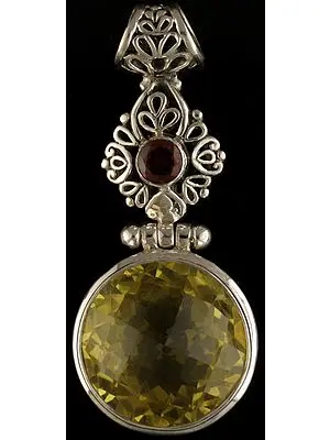 Faceted Lemon Topaz Pendant with Garnet