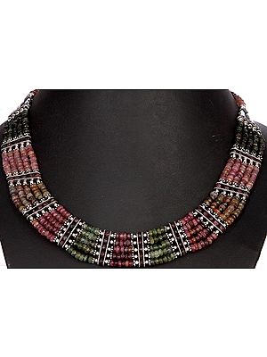 Faceted Multi-color Tourmaline Five-strands Necklace