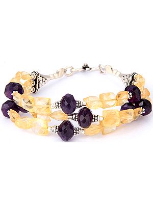 Faceted Citrine and Amethyst Beaded Bracelet