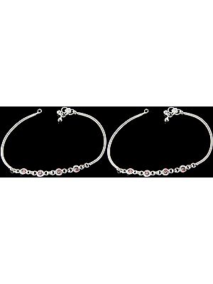 Silver Anklets with Meenakari (Price Per Pair)