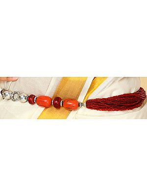 Coral Color Beaded Bunch Belt - belly-chain