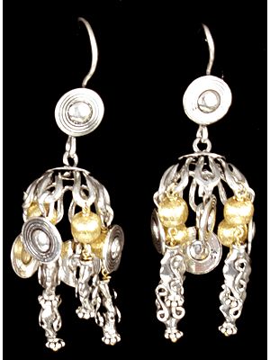 Sterling Umbrella Chandeliers with Gold Plated Beads