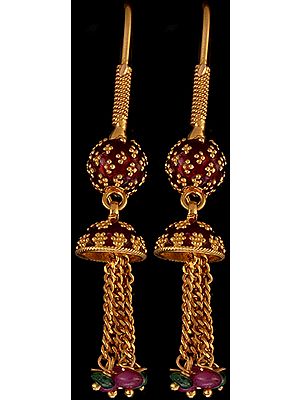 Meenakari Shower Earrings with Ruby and Emerald