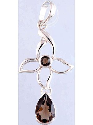 Faceted Smoky Quartz Pendant with Sterling Flower