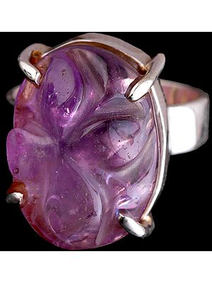Sterling Silver Amethyst Flower Carving Ring