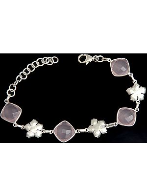 Faceted Rose Quartz Bracelet with Sterling Flower