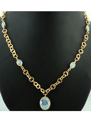 Faceted Rainbow Moonstone Gold Plated Necklace