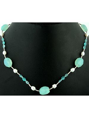 Faceted Peru Chalcedony Necklace with Pearl and Apatite