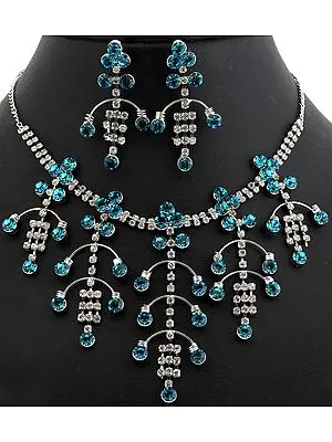 Blue Cut Glass Victorian Necklace with Earrings