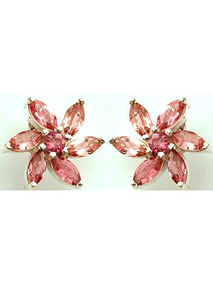 Faceted Pink Tourmaline Flower Post Earrings