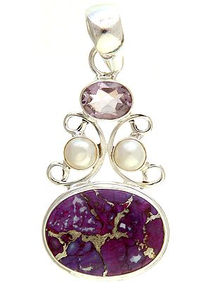 Purple Mohave Turquoise Pendant with Faceted Amethyst and Pearl