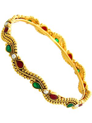Faux Ruby and Emerald Bangle