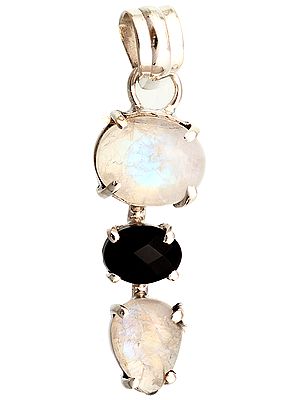 Twin Rainbow Moonstone Pendant with Black Onyx