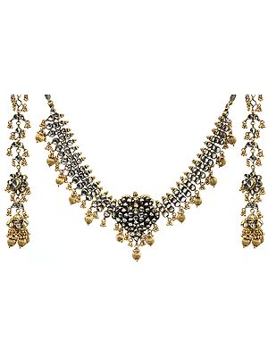 Kundan Three-Strand Necklace Set with Golden Beads