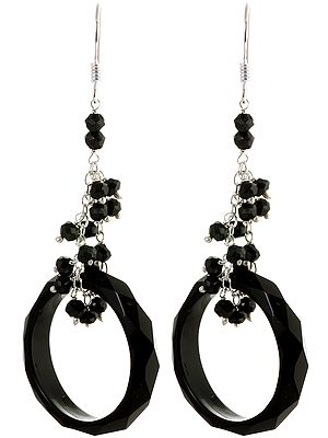 Faceted Black Onyx Hoop Earrings