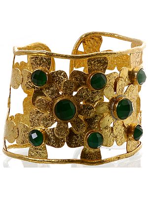 Faceted Green Onyx Gold Plated Cuff Bangle