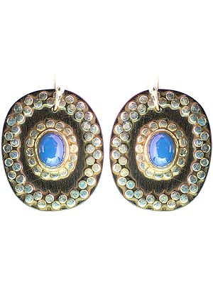 Round Blue Chalcedony Earrings with Stone