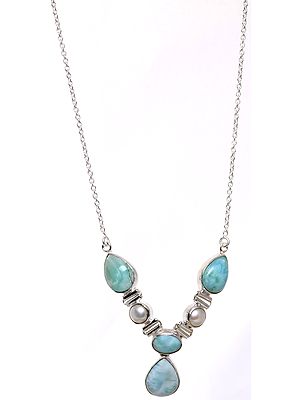 Larimar and Pearl Necklace