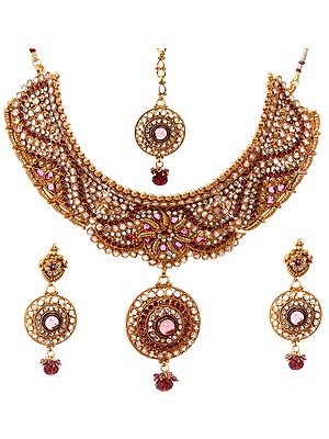Faux Ruby  Necklace Set with Mang Tika