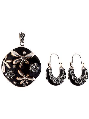 Black Marcasite Pendant with Earrings Set