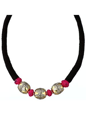 Black Cord Necklace with Granulated Beads
