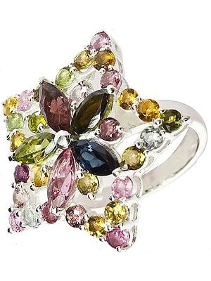 Faceted Tourmaline Star Ring (Mixed Color)