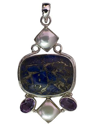 Lapis Lazuli Pendant with Pearl and Faceted Amethyst