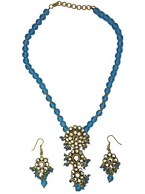 Kundan Necklace Set with Blue Beads
