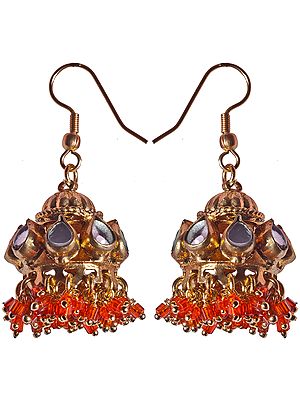 Polki Pink Jhumka Earrings