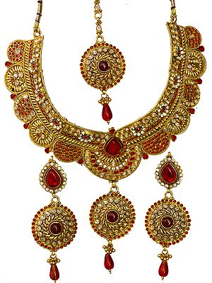 Bridal Gold Plated Necklace Set and Mang Tika