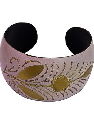 Rose-Pink Cuff Bracelet with Golden Etching
