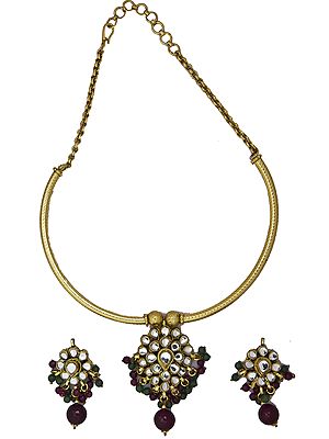 Faux Ruby and Emerald Beaded Gold Plated Necklace Set with Kundan