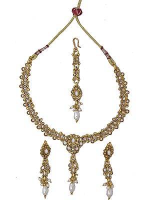 Faux Pearl Necklace with Earrings Set